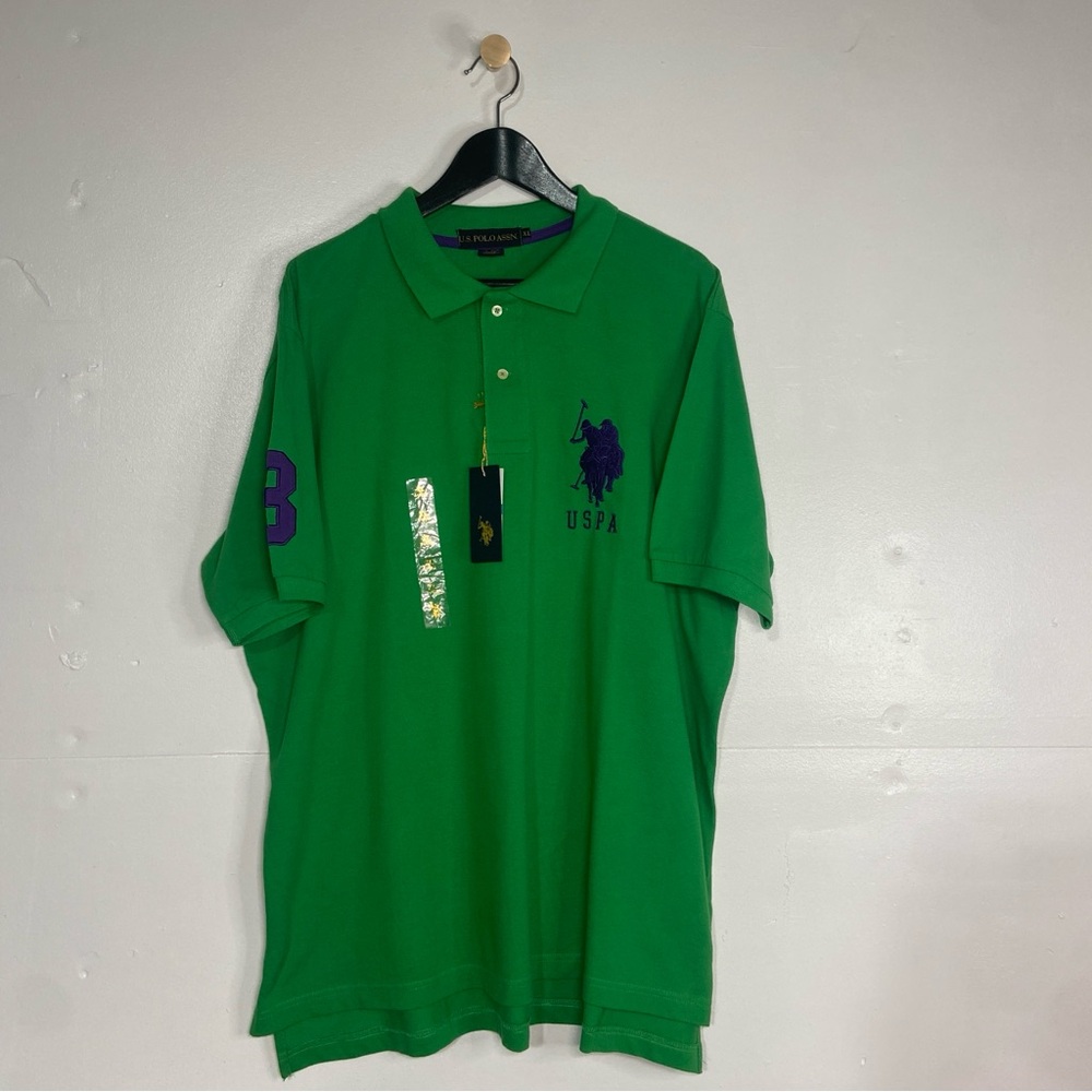 NWT US Polo Assn Polo Shirt Mens XL Green Purple Big Pony Embroidered Cotton